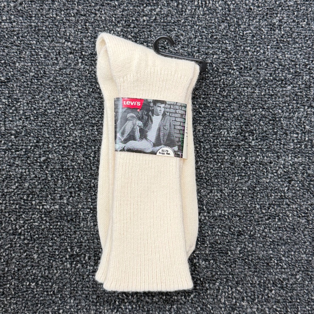 Vintage 1985 Levis Crew Socks Cream Off White Orlon Blend Made in USA Size 10-13